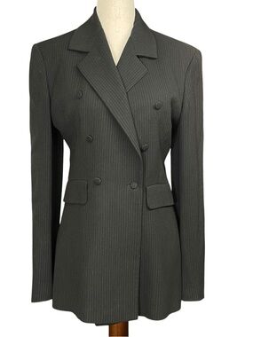 Emporio Armani Womens Black Double Breasted Pinstriped Blazer Size IT 40/ US 4